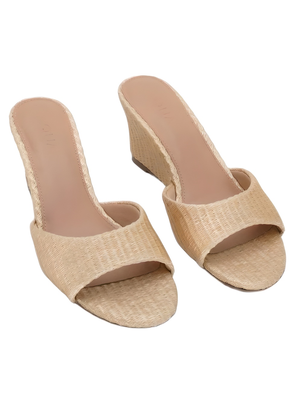 AQUA Katey Womens Raffia 3" Wedge Slide Sandals Tan Size 7.5M